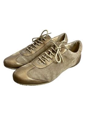 Gerard Darel France taupe brown suede leather flat Oxford lace up flat sneakers
